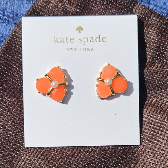 kate spade Jewelry - kate spade Coral Crystal Cluster Stud Earrings Faux Pearl 14k Gold Plated NWT